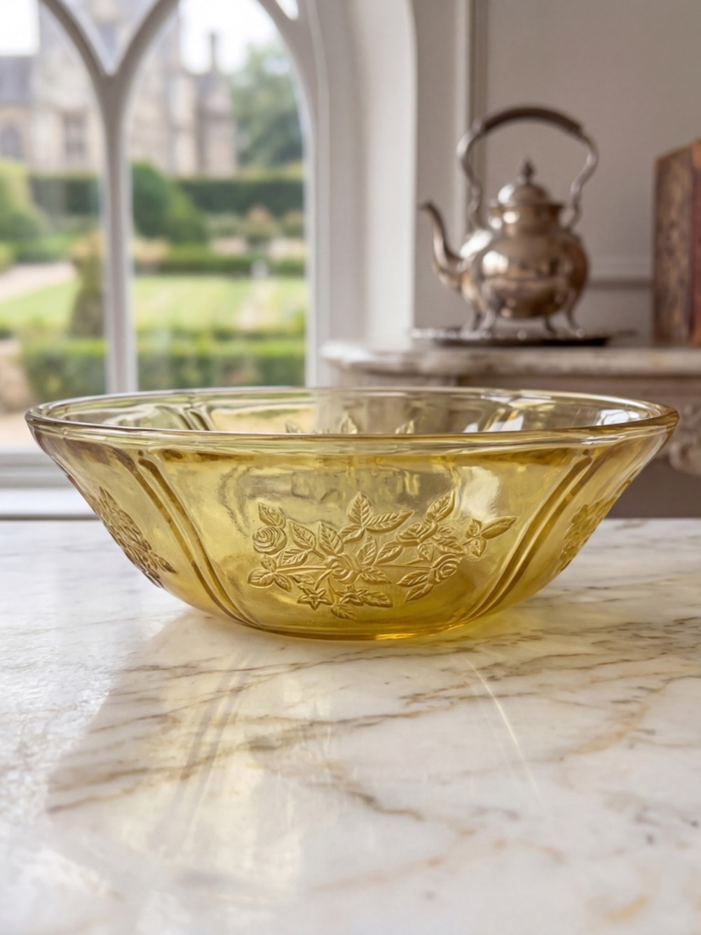 Vintage Sharon Cabbage Rose Amber Depression Glass Bowl | Federal Glass 1930s